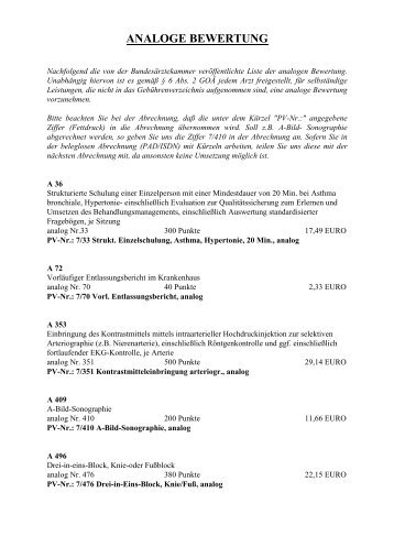 Liste der Analogbewertungen der BundesÃ¤rztekammer als PDF