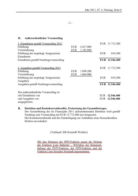 Sitzungsprotokoll - Stadtgemeinde Wiener Neustadt