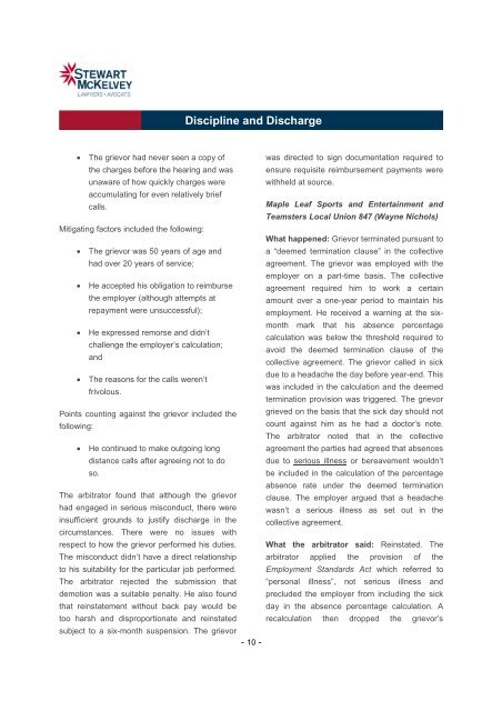 Discipline and Discharge - Stewart McKelvey