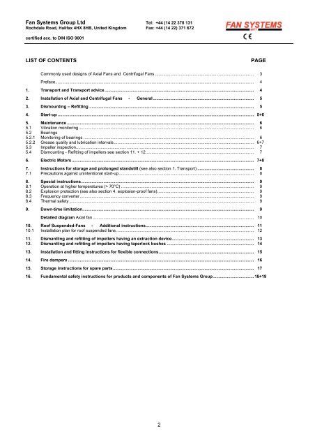 OPERATING and MAINTENANCE MANUAL Jetfans and other Axial ...