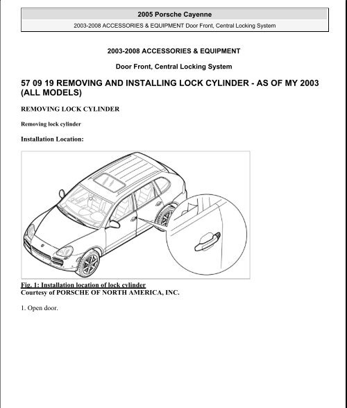 57 09 19 removing and installing lock cylinder