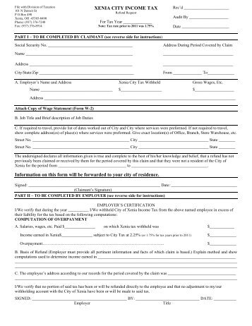 Refund Request Form - City of Xenia