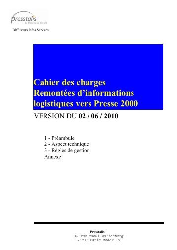 TÃ©lÃ©charger le cahier des charges - Presstalis