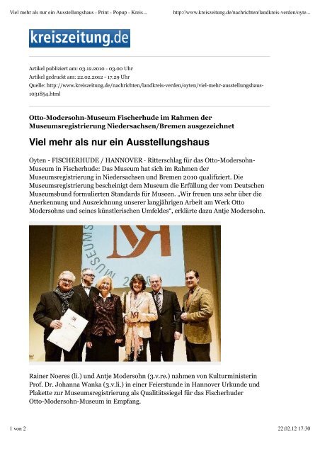 Museumsregistrierung - Kreiszeitung - Otto-Modersohn-Museum ...