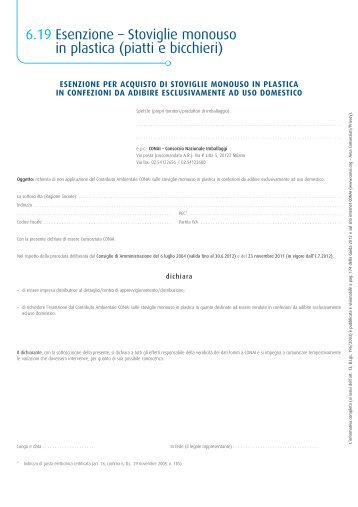 6.19 Esenzione â Stoviglie monouso in plastica (piatti e bicchieri)