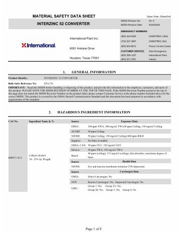 material safety data sheet interzinc 52 converter - datasheets.intern...