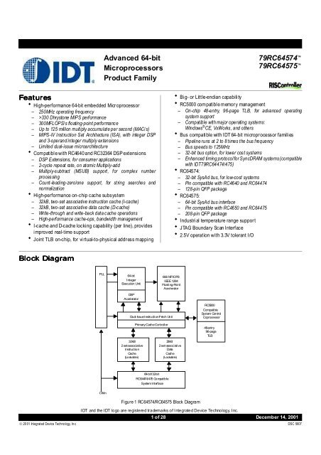 Advanced 64-bit Microprocessors Product Family 79RC64574 ...