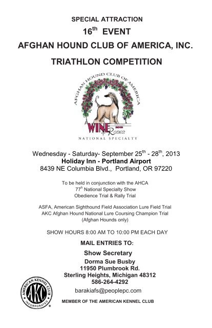 Triathlon - Afghan Hound Club of America, Inc.