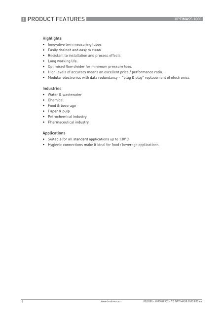 Krohne Mass Flow Meter Tech Sheet - Don Johns