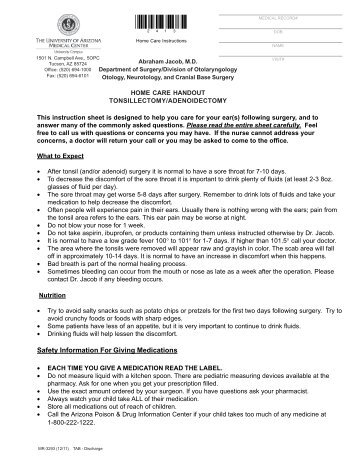 Tonsillectomy/Adenoidectomy - Department of Surgery - University ...