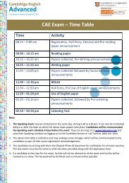 CAE Exam â Time Table