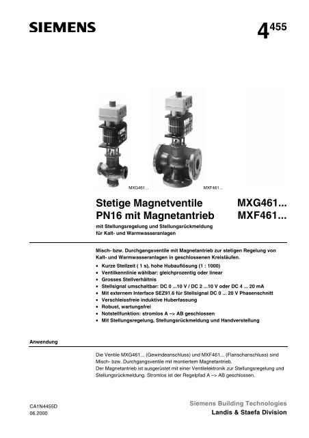 4455 Stetige Magnetventile PN16 mit Magnetantrieb MXG461 ...