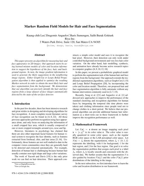 Markov Random Field Models For Hair And Face Segmentation