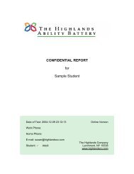 CONFIDENTIAL REPORT for Sample Student - The Highlands ...