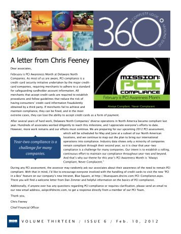 A letter from Chris Feeney - Delaware North