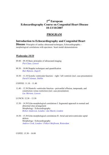 2 European Echocardiography Course on Congenital Heart Disease ...