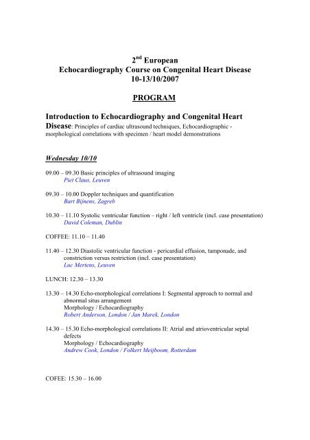 2 European Echocardiography Course on Congenital Heart Disease ...