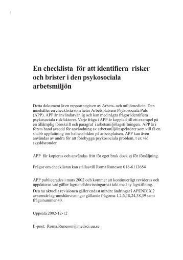 Checklista fÃ¶r att identifiera risker och brister i den psykosociala ...