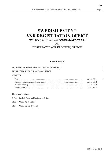 SWEDISH PATENT AND REGISTRATION OFFICE - WIPO