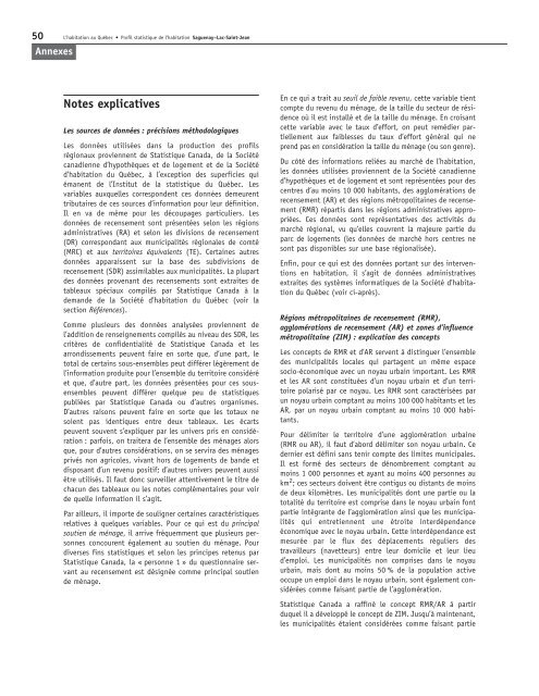 Profil statistique de l'habitation : Saguenay - Lac-Saint-Jean