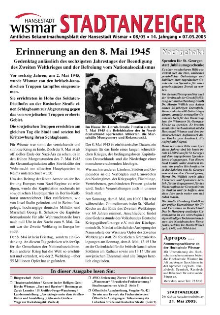 STADTANZEIGER - Hansestadt Wismar