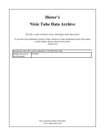 Archer datasheet: 276-048 Nixie tube - Tube-Tester