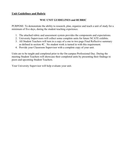 Unit Guidelines Unit Guidelines and Rubric - Winona State University
