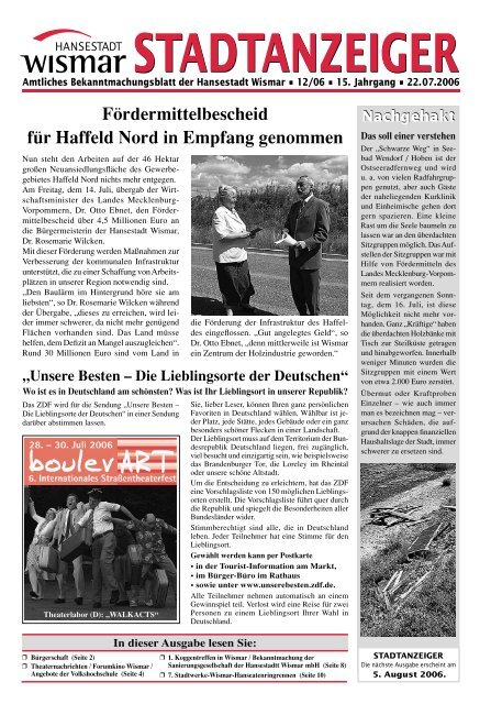 Stadtanzeiger 12/2006 [PDF, 2 MB] - Hansestadt Wismar