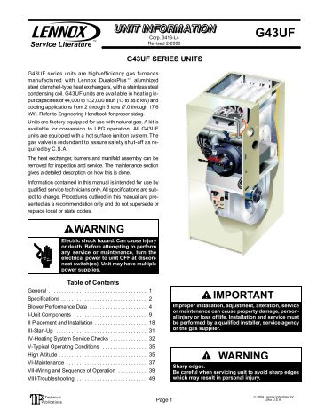 g43 service manual - Heating and Air Parts