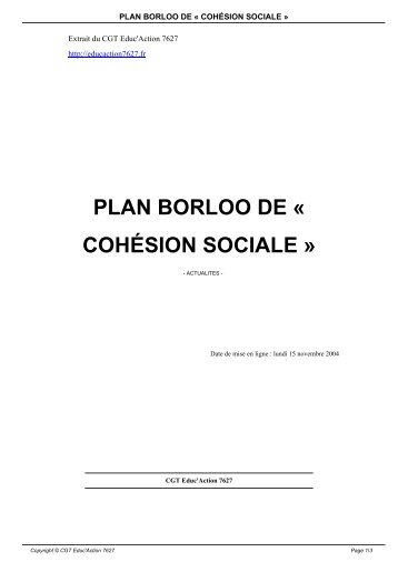PLAN BORLOO DE « COHÉSION SOCIALE »