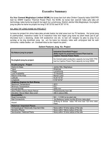 Executive Summary - Meghalaya State Pollution Control Board