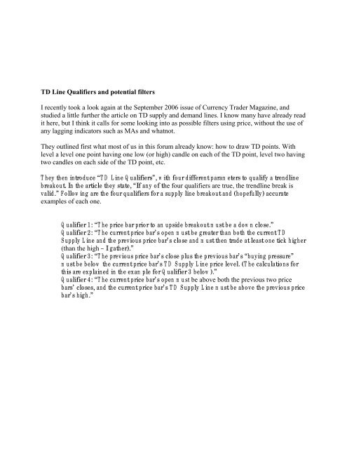 Td Line Qualifiers And Potential Filters Pdf Forex Strategies Revealed - 