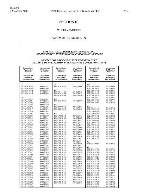 PCT/2002/18 : PCT Gazette, Weekly Issue No. 18, 2002 - WIPO