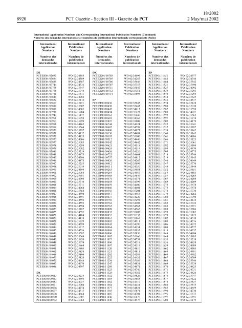 PCT/2002/18 : PCT Gazette, Weekly Issue No. 18, 2002 - WIPO