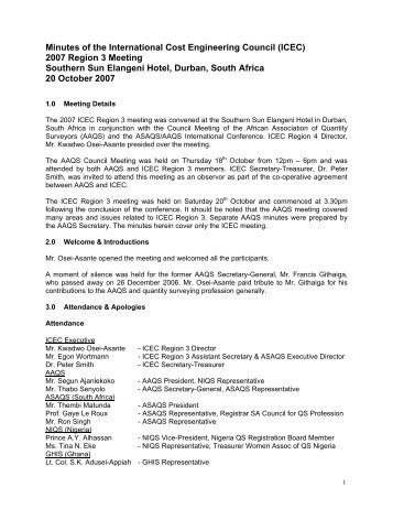 Minutes of Region 3 Meeting, Durban, South Africa, 20 October 2007