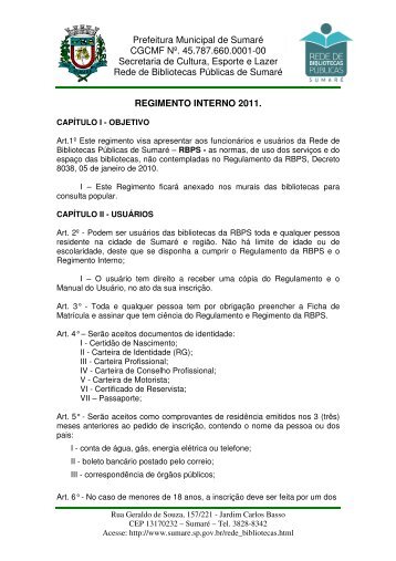 Regimento Interno - Prefeitura Municipal de SumarÃ©
