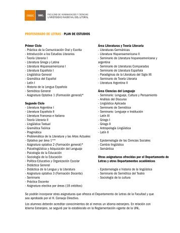 Plan de estudios - Facultad de Humanidades y Ciencias