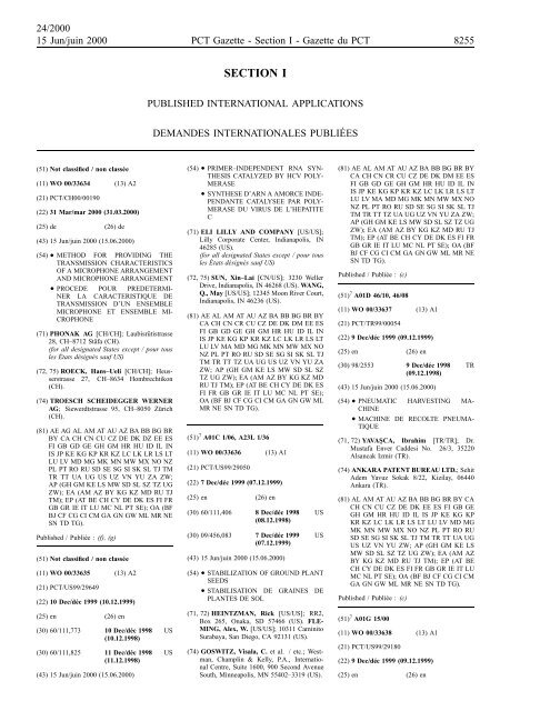 PCT/2000/24 : PCT Gazette, Weekly Issue No. 24, 2000 - WIPO