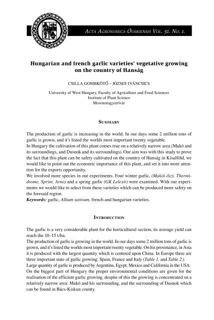 teljes anyag - Nyugat-Magyarországi Egyetem Mezőgazdaság