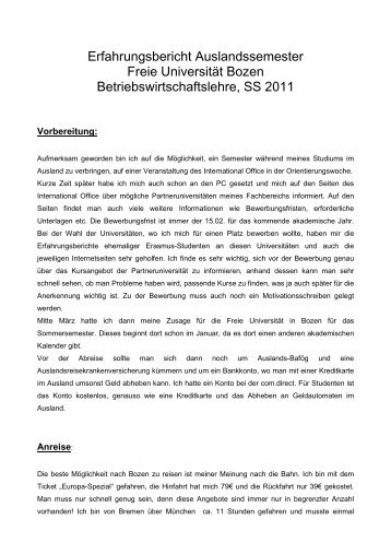 Erfahrungsbericht Auslandssemester Freie Universität Bozen ...