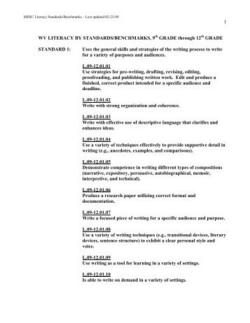 9th - 12th Grade English Language Arts Standards and Benchmarks