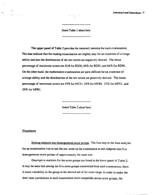 Assessing Local Dependence in Educational Performance ...