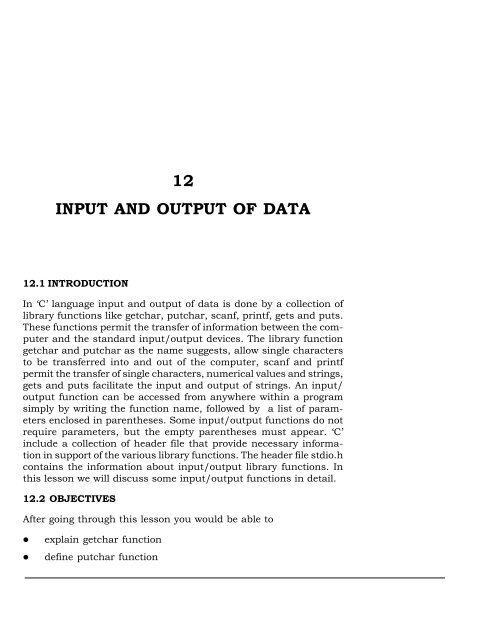 12 INPUT AND OUTPUT OF DATA