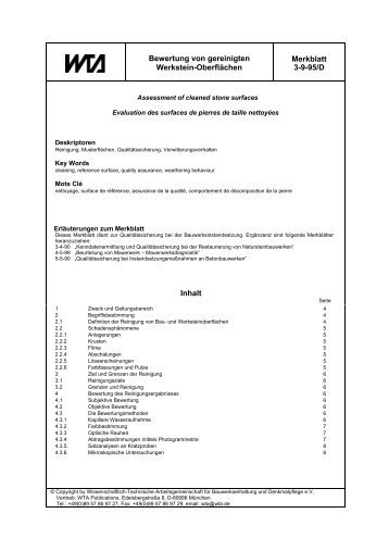 Bewertung von gereinigten Werkstein-OberflÃ¤chen. WTA Merkblatt 3 ...