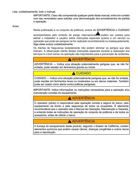 MANUAL DE OPERAÇÃO MANUTENÇÃO E GARANTIA - Mercury