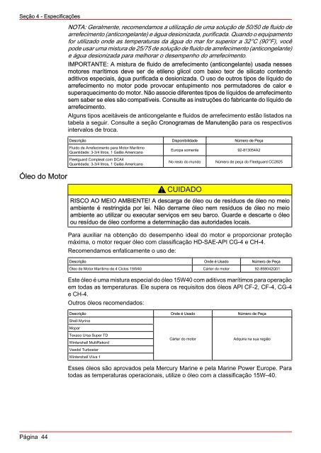 MANUAL DE OPERAÇÃO MANUTENÇÃO E GARANTIA - Mercury