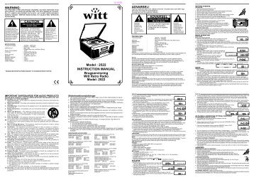 Model : 2522 INSTRUCTION MANUAL Brugsanvisning Witt Retro ...