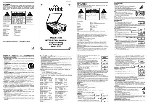 Model : 2522 INSTRUCTION MANUAL Brugsanvisning Witt Retro ...