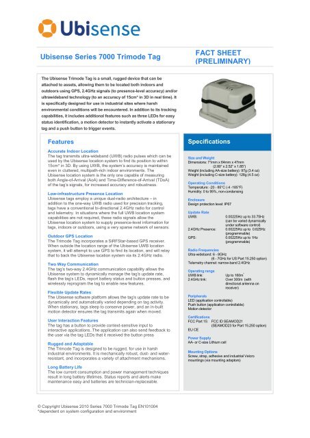 Ubisense Series 7000 Trimode Tag FACT SHEET (PRELIMINARY)