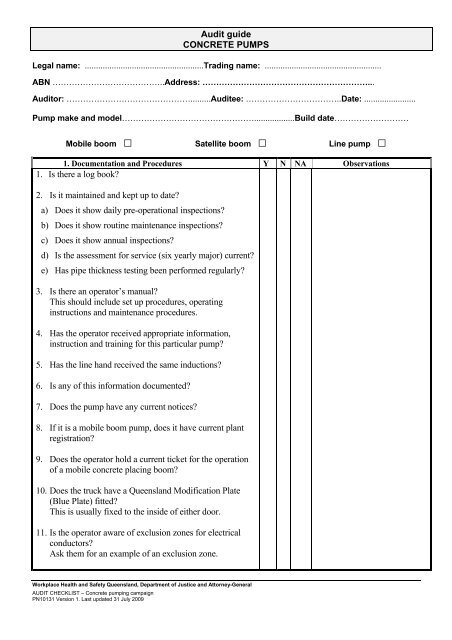 Audit Guide Concrete Pumps